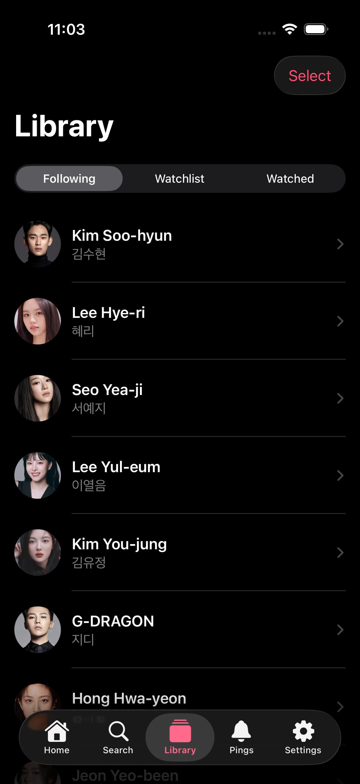 Artist page in DramaPing