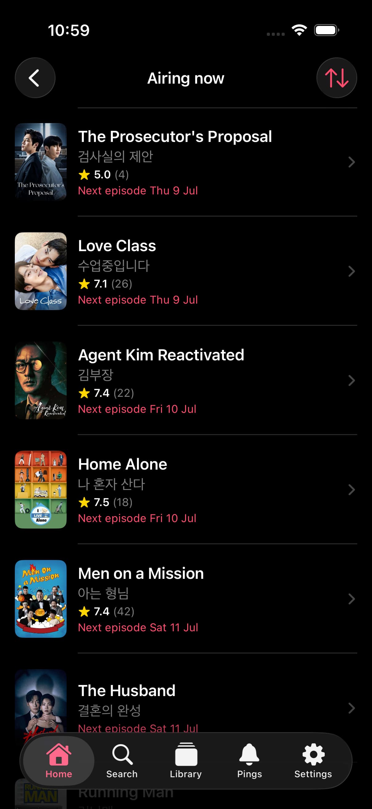 Airing calendar in DramaPing